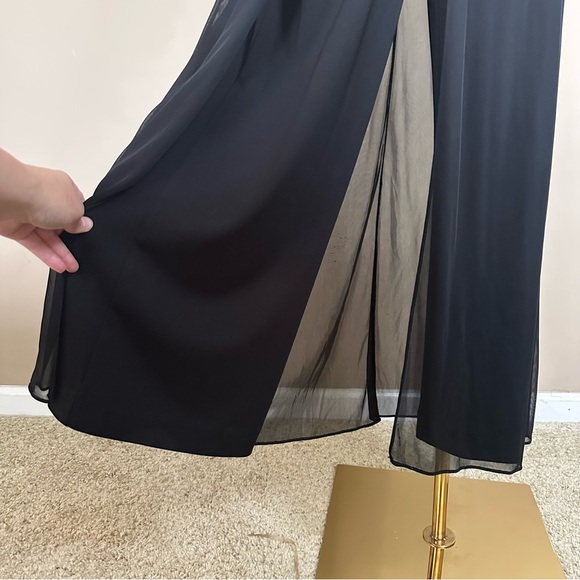 Classic Black Wide Leg Jumpsuit Women 6 Sheer Overlay Semi Formal Vintage Cockta - Picture 4 of 9